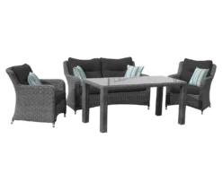 Dehner Geflechtlounge Toska, 4-teilig, Polyrattan, Grau, Inkl. Polster