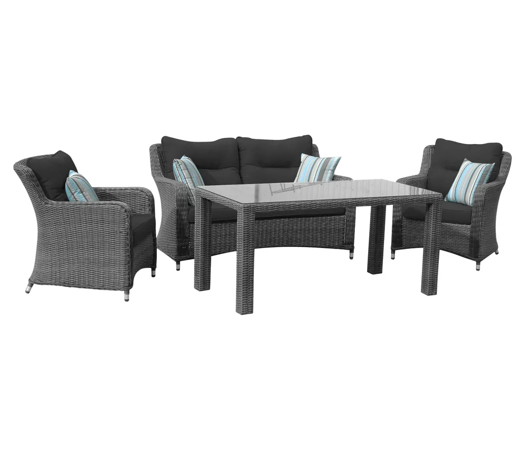 Dehner Geflechtlounge Toska, 4-teilig, Polyrattan, Grau, Inkl. Polster 3 Dehner Geflechtlounge Toska, 4-teilig, Polyrattan, Grau, Inkl. Polster