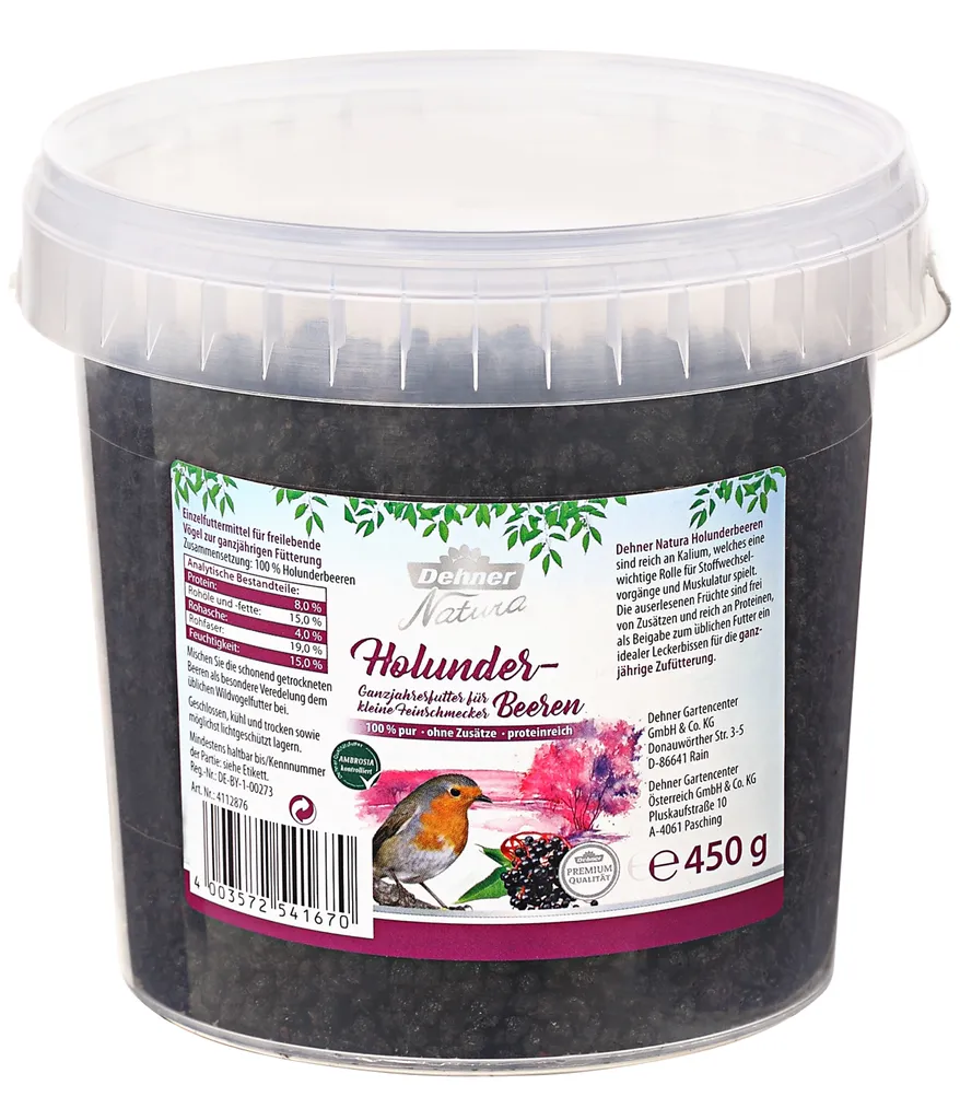 Dehner Premium Natura Wildvogelfutter, Holunderbeeren, 6 X 450 G (2.7 Kg) 5 Dehner Premium Natura Wildvogelfutter, Holunderbeeren, 6 X 450 G (2.7 Kg) – Bild 3