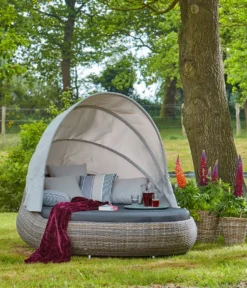 Dehner Sun-Lounger Florida, Rund, Ca. 220 X 160 X 159 Cm, Aluminium/Polyrattan, Braun/grau -Natur Garten Verkauf 10fe536965594f9b7ff4539b09998779