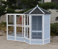 Dehner Vogelgehege Santorini, 60 X 116,4 X 136 Cm, Holz/Metall, Weiß/blau -Natur Garten Verkauf 202e8cf566b10d1dffdc2462e6e1d135