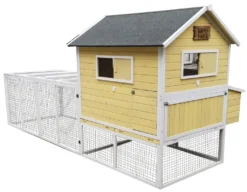 Dehner Hühnerstall Happy Farm Miami, Mit Freigehege, 158.5 X 337 X 145.8 Cm, Holz/Filz, Gelb/weiß