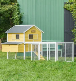 Dehner Hühnerstall Happy Farm Miami, Mit Freigehege, 158.5 X 337 X 145.8 Cm, Holz/Filz, Gelb/weiß -Natur Garten Verkauf 2944d5142baa5e74eb72700ccbc841f2