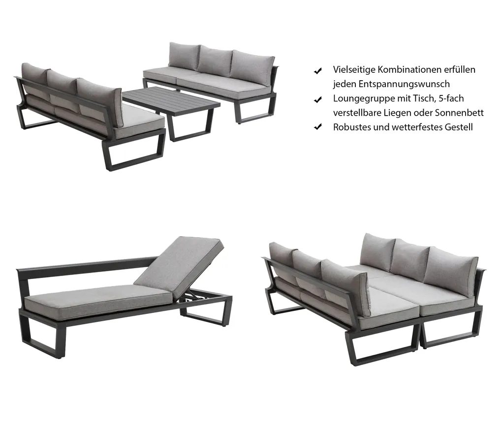 Dehner Gartenlounge Bellevue Inkl. Polster, 3-teilig, Aluminium/Polyester/Polyurethan, Dunkelgrau/hellgrau 8 Dehner Gartenlounge Bellevue Inkl. Polster, 3-teilig, Aluminium/Polyester/Polyurethan, Dunkelgrau/hellgrau – Bild 6