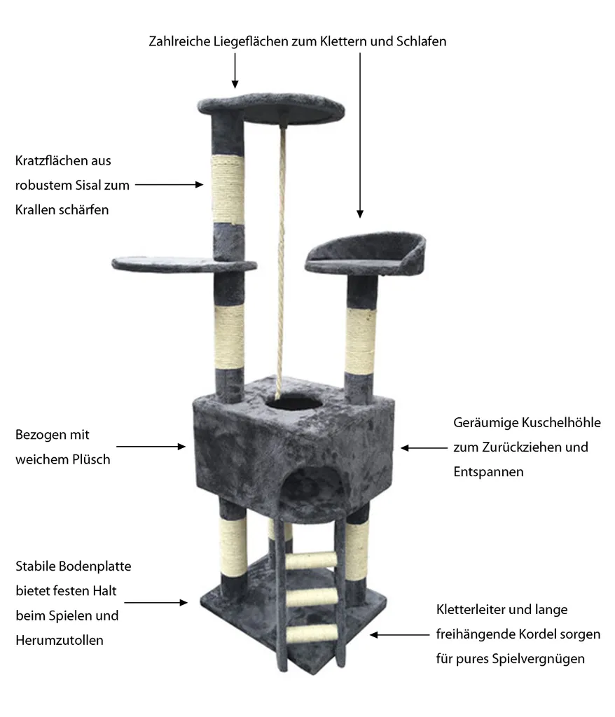 Dehner Katzen-Kratzbaum Kira, Ca. 158 X 50 X 40 Cm, Sisal/Plüsch, Grau 4 Dehner Katzen-Kratzbaum Kira, Ca. 158 X 50 X 40 Cm, Sisal/Plüsch, Grau – Bild 2