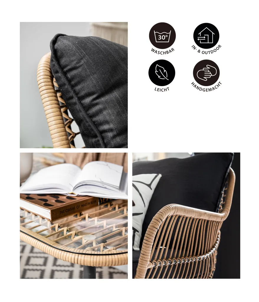 Dehner Gartenmöbel Lounge Venezia, 4-teilig, Inkl. Polster, Aluminium/Kunststoff/Glas, Schwarz/hellbraun 7 Dehner Gartenmöbel Lounge Venezia, 4-teilig, Inkl. Polster, Aluminium/Kunststoff/Glas, Schwarz/hellbraun – Bild 5