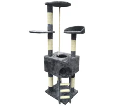Dehner Katzen-Kratzbaum Kira, Ca. 158 X 50 X 40 Cm, Sisal/Plüsch, Grau