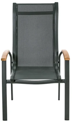 Dehner Stapelstuhl Chicago Wood, Mit Armlehne, 108.5 X 66 X 75 Cm, Aluminium/FSC® Teakholz/Textilene, Schwarz -Natur Garten Verkauf 45c7fffc80cfbcc5ecfed9f678e389f4