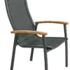 Dehner Stapelstuhl Chicago Wood, Mit Armlehne, 108.5 X 66 X 75 Cm, Aluminium/FSC® Teakholz/Textilene, Schwarz -Natur Garten Verkauf 4f07edac8ef985fe582c4f50e850f7e5