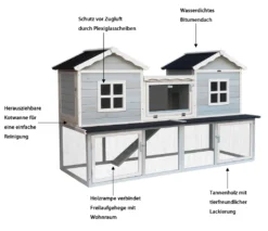 Dehner Nagerheim Happy Home Refugio, Mit Freilaufgehege, 117 X 190 X 76 Cm, Bitumen/Plexiglas/Tannenholz, Hellblau