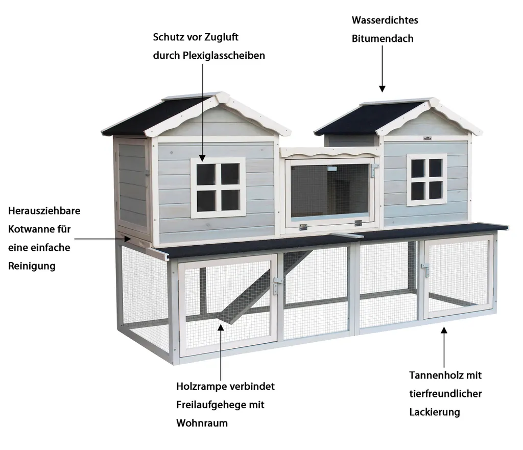 Dehner Nagerheim Happy Home Refugio, Mit Freilaufgehege, 117 X 190 X 76 Cm, Bitumen/Plexiglas/Tannenholz, Hellblau 3 Dehner Nagerheim Happy Home Refugio, Mit Freilaufgehege, 117 X 190 X 76 Cm, Bitumen/Plexiglas/Tannenholz, Hellblau