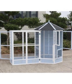 Dehner Vogelvoliere Santorini, Weiß/blau, Ca. Ø132/H180 Cm -Natur Garten Verkauf 6640585 6941041 6941058 WE MO 003 MQVHSantoriniGehege