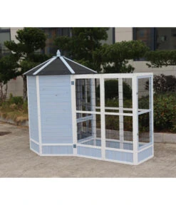 Dehner Vogelvoliere Santorini, Weiß/blau, Ca. Ø132/H180 Cm -Natur Garten Verkauf 6640585 6941041 6941058 WE MO 004 MQVHSantoriniGehege