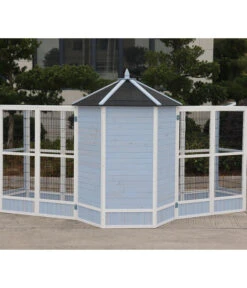 Dehner Vogelvoliere Santorini, Weiß/blau, Ca. Ø132/H180 Cm -Natur Garten Verkauf 6640585 6941041 6941058 WE MO 008 MQVHSantoriniGehege