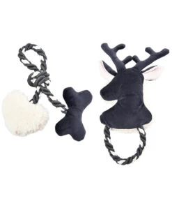 Dehner Lieblinge Weihnachts-Hundespielzeug-Set Recycled Deer, Heart & Bone