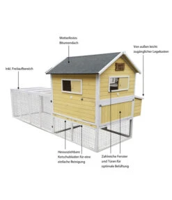 Dehner Hühnerstall Happy Farm Miami, Gelb, Ca. B337/H158,5/T145,8 Cm -Natur Garten Verkauf 6897169 WE IG 001 DehnerMarkenqualitaetHuehnerstallMiami