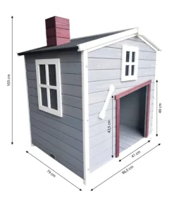 Dehner Lieblinge Hundehütte Hector, Ca. 96.5 X 103 X 79 Cm, Bitumen/Tannenholz, Grau/rot/weiß
