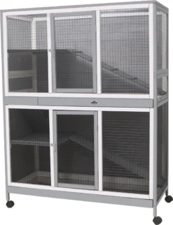 Dehner Lieblinge Nagerheim Nevio, Für Indoor, 155 X 120 X 54 Cm, Tannenholz/Metall, Weiß/grau/schwarz