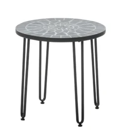 Dehner Beistelltisch Madeleine, Mit Mosaik, Ø 45 Cm, Höhe 45 Cm, Stahl/Zement/Stein, Galvanisiert Und Pulver-beschichtet, Dunkelgrau