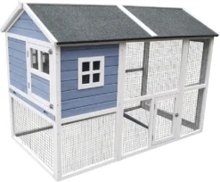 Dehner Nagerheim Happy Home Funny Flocke, Mit Freigehege, 120 X 170 X 99 Cm, Holz/Filz, Hellblau/weiß