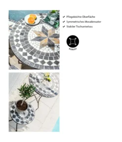 Dehner Mosaiktisch Diana, Ø 90 Cm, Höhe 75 Cm, Stahl/Stein, Braun/grau/weiß