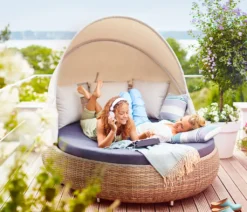 Dehner Sun-Lounger Florida, Rund, Ca. 220 X 160 X 159 Cm, Aluminium/Polyrattan, Braun/grau -Natur Garten Verkauf aae4e65dbf96567f7fa8c166177760ab