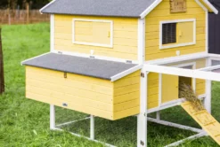 Dehner Hühnerstall Happy Farm Miami, Mit Freigehege, 158.5 X 337 X 145.8 Cm, Holz/Filz, Gelb/weiß -Natur Garten Verkauf bab1713cb44815fa9dff0db8e37c09e7