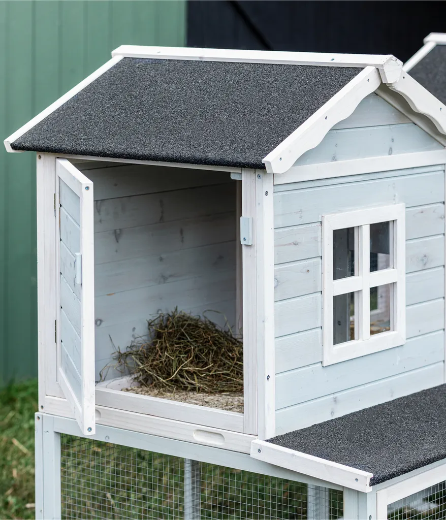 Dehner Nagerheim Happy Home Refugio, Mit Freilaufgehege, 117 X 190 X 76 Cm, Bitumen/Plexiglas/Tannenholz, Hellblau 6 Dehner Nagerheim Happy Home Refugio, Mit Freilaufgehege, 117 X 190 X 76 Cm, Bitumen/Plexiglas/Tannenholz, Hellblau – Bild 4