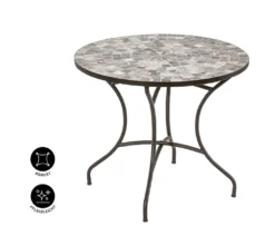 Dehner Gartentisch Grazia, Mit Mosaik, Ø 90 Cm, Höhe 75 Cm, Eisen/Stein, Braun/grau