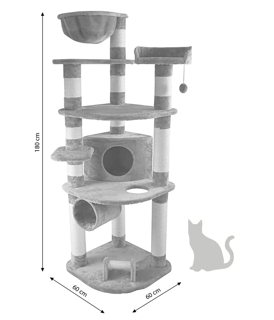 Dehner Katzen-Kratzbaum Edda, Ca. 180 X 60 X 60 Cm, Sisal/Plüsch, Dunkelgrau 4 Dehner Katzen-Kratzbaum Edda, Ca. 180 X 60 X 60 Cm, Sisal/Plüsch, Dunkelgrau – Bild 2