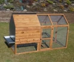 Dehner Hühnerstall Megi, Mit Freilaufgehege, Ca. 199 X 76 X 122 Cm, Tannenholz, Hellbraun