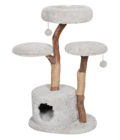 Dehner Premium Lovely Katzen-Kratzbaum Aufsteigen & Abschalten, Ca. 110 X 60 X 45 Cm, Holz/Plüsch/Sisal, Hellgrau