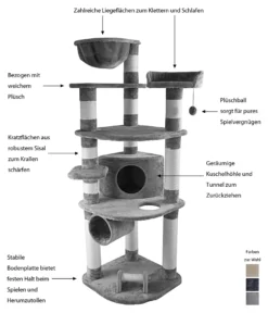 Dehner Katzen-Kratzbaum Edda, Ca. 180 X 60 X 60 Cm, Sisal/Plüsch, Dunkelgrau