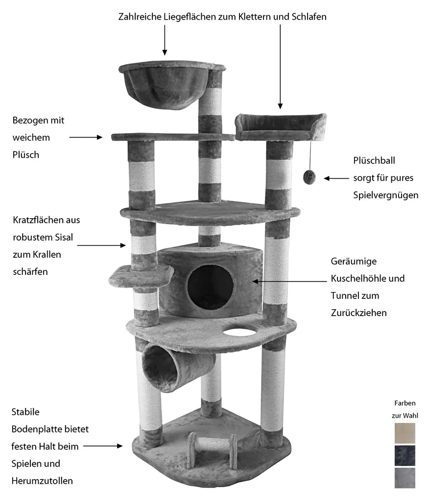 Dehner Katzen-Kratzbaum Edda, Ca. 180 X 60 X 60 Cm, Sisal/Plüsch, Dunkelgrau 3 Dehner Katzen-Kratzbaum Edda, Ca. 180 X 60 X 60 Cm, Sisal/Plüsch, Dunkelgrau