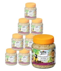 Dehner Natura Wildvogelfutter, Erdnussbutter Im Glas, Mit Rosinen, 8 X 340 G (2.72 Kg)