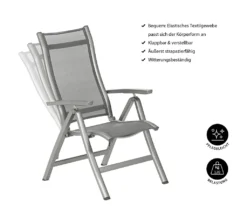 Dehner Klappsessel Chicago, Hochlehner, 109 X 63 X 68 Cm, Aluminium/Textilene, Grau -Natur Garten Verkauf ed5d6bd59552dbf932a21f5f83fd3eee