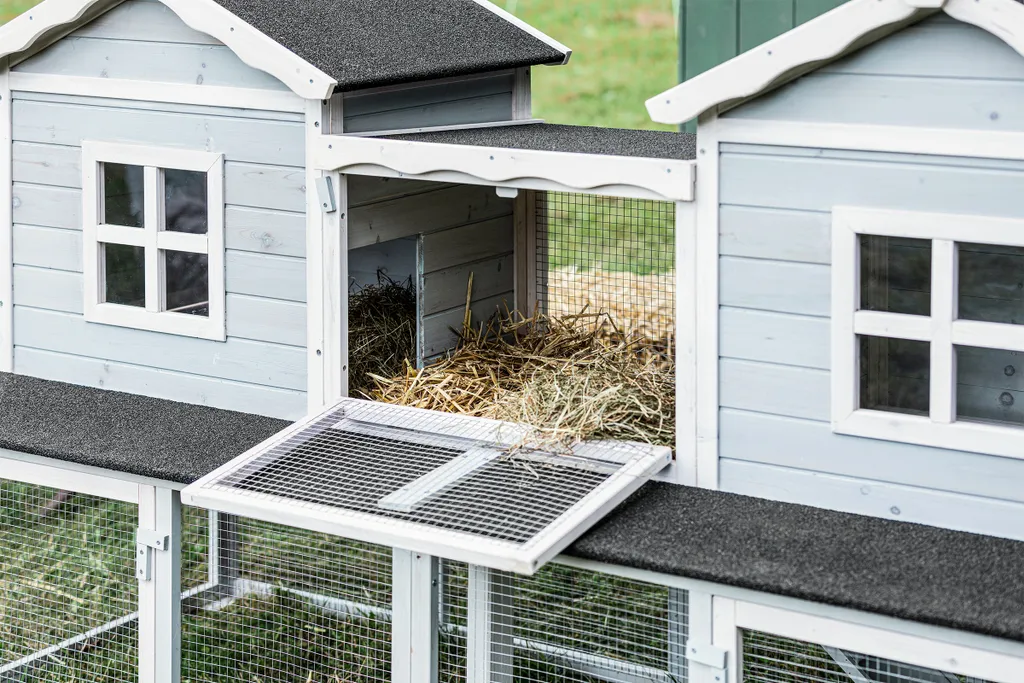 Dehner Nagerheim Happy Home Refugio, Mit Freilaufgehege, 117 X 190 X 76 Cm, Bitumen/Plexiglas/Tannenholz, Hellblau 10 Dehner Nagerheim Happy Home Refugio, Mit Freilaufgehege, 117 X 190 X 76 Cm, Bitumen/Plexiglas/Tannenholz, Hellblau – Bild 8