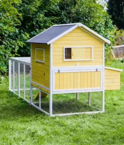 Dehner Hühnerstall Happy Farm Miami, Mit Freigehege, 158.5 X 337 X 145.8 Cm, Holz/Filz, Gelb/weiß -Natur Garten Verkauf f770f62da7fad61305c0e37096eff3ed