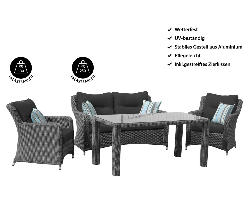 Dehner Geflechtlounge Toska, 4-teilig, Polyrattan, Grau, Inkl. Polster 8 Dehner Geflechtlounge Toska, 4-teilig, Polyrattan, Grau, Inkl. Polster – Bild 6